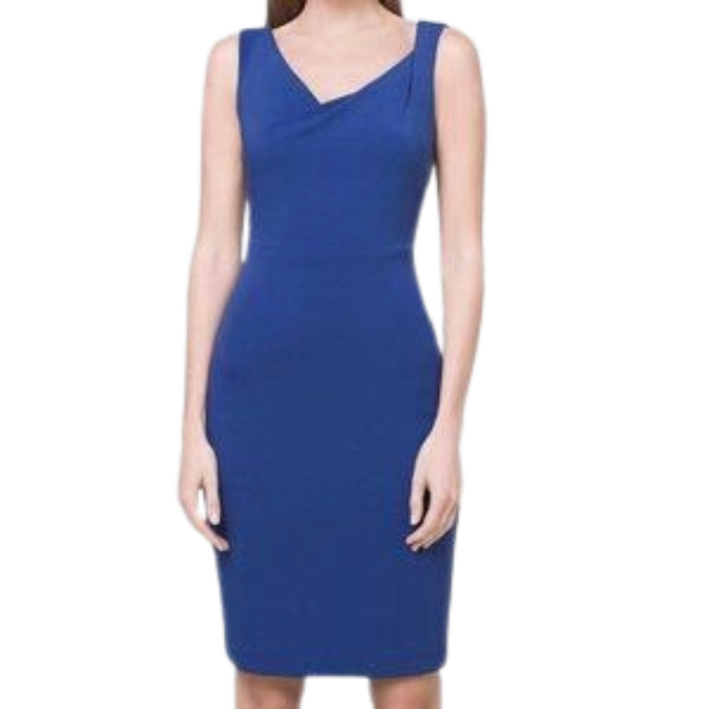 White House Black Market Women's 2P Blue V-Neck Sheath Party Elegant Dress C26-2